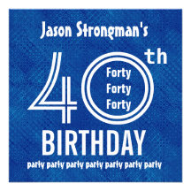 40th Birthday Party Royal Blue White H621 Personalized Announcement