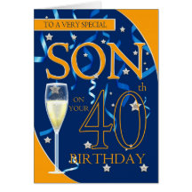 40th Birthday Son - Champagne Glass Card
