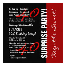 40th SURPRISE Birthday Black Red White W1895 Personalized Invitation