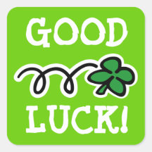4 Leaf clover stickers saying Good Luck!