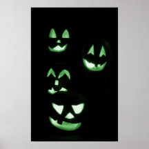 4 Lit Jack-O-Lanterns - Green Posters