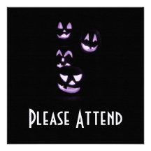 4 Lit Jack-O-Lanterns - Purple Invitation