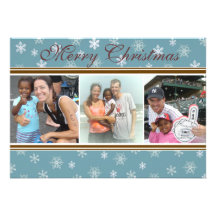 4 Photo Blue/Brown Snowflake Christmas Card Invitation