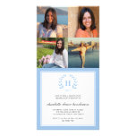 4 Photo collage blue wreath monogram graduation Personalized Photo Card