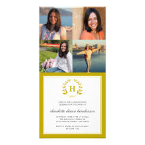 4 Photo collage brown wreath monogram graduation photo cards
