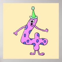 4th Birthday Cartoon Character. Posters