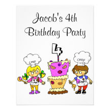 4th birthday cooking party custom announcements