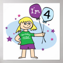 4th Birthday - Girls Birthday Posters