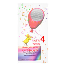 4th Birthday Party Chicken Invite Red Balloon Personalised Photo Card