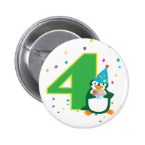 4th Birthday Penguin Button buttons
