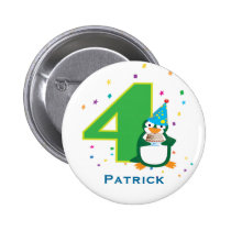 4th Birthday Penguin Button - Customisable buttons