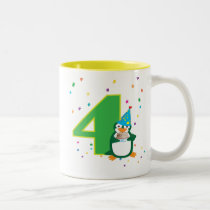 4th Birthday Penguin Mug mugs