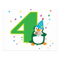 4th Birthday Penguin Postcard postcards