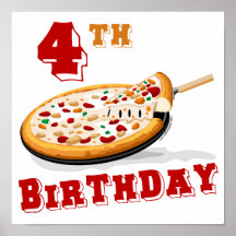 4th Birthday Pizza Party Posters