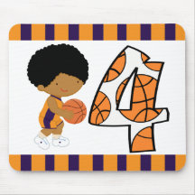4th Birthday Purple & Orange Basketball Player v2 Mousepads