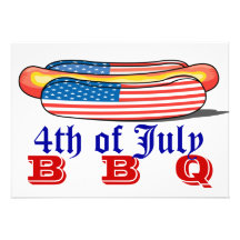 4th of july bbq patriotic hot dog personalized invitations
