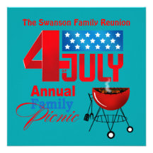 4th of July Family Reunion Picnic BBQ Cookout Personalised Announcement