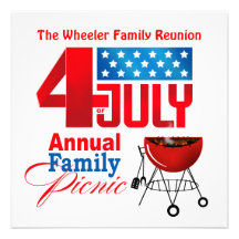 4th of July Family Reunion Picnic BBQ Cookout Custom Invitations