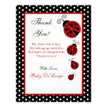 4x5 FLAT Thank you Card Red Ladybug Custom Invites