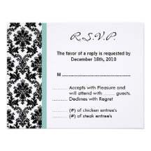 4x5 R.S.V.P. Reply Card Black Damask Blue