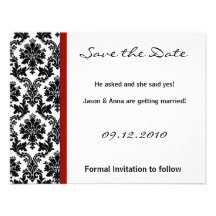 4x5 Save the Date Card - Black Damask & Red Crimso Personalized Invitations