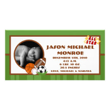 4x8 All Star Green Photo Birth Announcement Personalized Photo Card