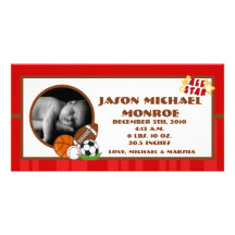 4x8 All Star Red  Photo Birth Announcement Photo Card