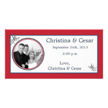4x8 Engagement Photo Announcement White Dove Red B Personalized Photo Card
