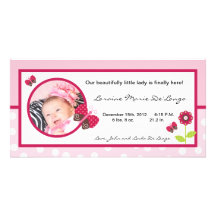 4x8 Photo Birth Announcement Berry Garden Lady Bug Personalised Photo Card