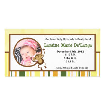 4x8 Photo Birth Announcement Jungle Babies Animal Personalised Photo Card