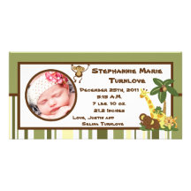 4x8 Photo Birth Announcement Jungle Babies Customised Photo Card