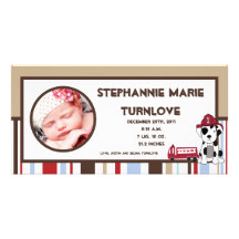 4x8 Photo Birth Announcement Nojo Fire Engine Personalised Photo Card