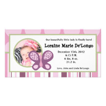 4x8 Photo Birth Announcement Sugar Plum Butterfly Personalised Photo Card