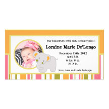 4x8 Photo Birth Announcement Tropical Punch Animal Photo Card Template