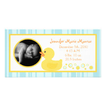 4x8 Rubber Ducky Bubbles Birth Announcement Personalized Photo Card