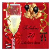 50 & Fabulous Red Gold Black Birthday Party Personalised Announcement