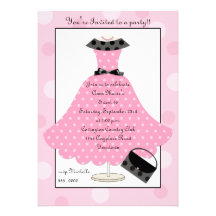 50s Pink Polkadot Dress Birthday Invitation