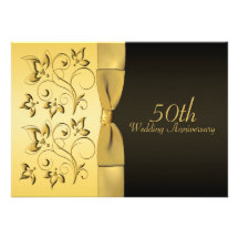 50th Anniversary Black and Gold Floral Invitation