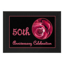 50th  Anniversary Red Rose Premium Metallic Personalised Invitations