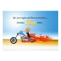 50th birthday Flaming motorcycle party invitation