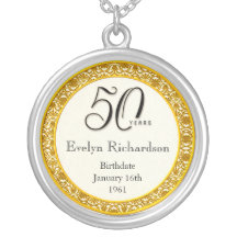 50th Birthday Gift - Vintage Gold Lace Pendant