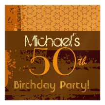 50th Birthday Gold and Chocolate Brown Stars Invitation