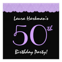 50th Birthday Lavender Purple and Black Lace V502 Personalized Invitation