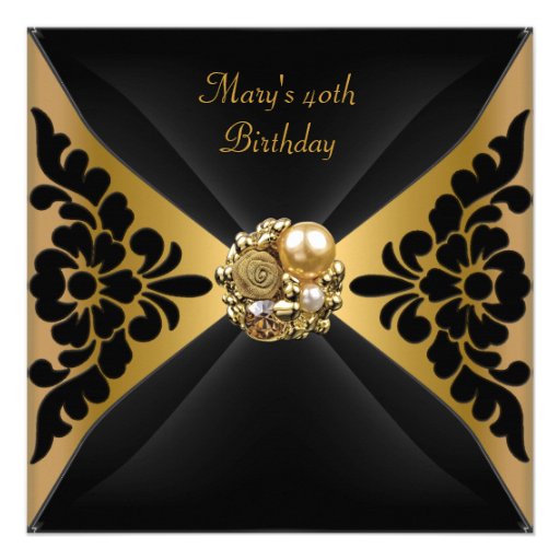 50th Birthday Party Elegant Black Gold Jewel 13 Cm X 13 Cm Square