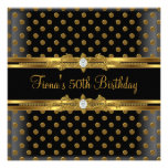 50th Birthday Party Elegant Gold Spot Black Jewel Personalised Invitation