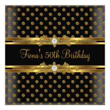 50th Birthday Party Elegant Gold Spot Black Jewel Personalised Invitation