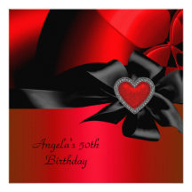 50th Birthday Party Red Silver Abstract Black Personalized Announcement