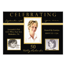 50th Birthday Party Tri Photo Invitations