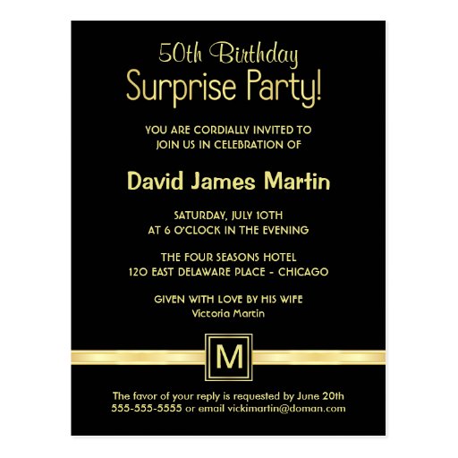 50th Birthday Surprise Party - Sample Invitations Postcards
