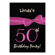 50th Birthday Template Magenta Pink Bow W422 Custom Invitations